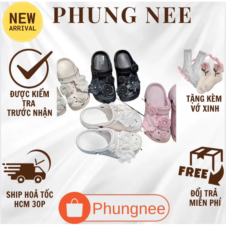 Dép Sục Nữ Hoa 3D Cực Xinh, Dép Nữ Đế Mềm Chống Trượt – Đi Chơi, Đi Biển, Đi Mưa