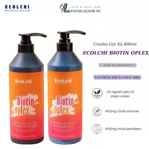Cặp dầu gội xả Ecolchi Biotin Oplex 800ml giúp tóc mềm mượt giảm gãy rụng, giảm gàu, giảm dầu