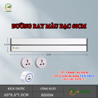Bộ Ổ Cắm Ray Trượt Thông Minh AGREEN Màu Bạc – Cao Cấp, An Toàn, Tiện Lợi Cho Mọi Không Gian