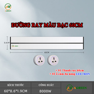 Bộ Ổ Cắm Ray Trượt Thông Minh AGREEN Màu Bạc – Cao Cấp, An Toàn, Tiện Lợi Cho Mọi Không Gian