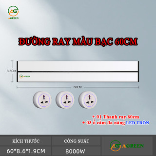 Bộ Ổ Cắm Ray Trượt Thông Minh AGREEN Màu Bạc – Cao Cấp, An Toàn, Tiện Lợi Cho Mọi Không Gian
