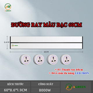 Bộ Ổ Cắm Ray Trượt Thông Minh AGREEN Màu Bạc – Cao Cấp, An Toàn, Tiện Lợi Cho Mọi Không Gian