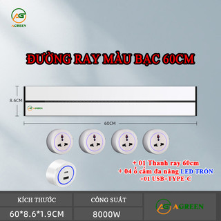 Bộ Ổ Cắm Ray Trượt Thông Minh AGREEN Màu Bạc – Cao Cấp, An Toàn, Tiện Lợi Cho Mọi Không Gian
