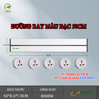 Bộ Ổ Cắm Ray Trượt Thông Minh AGREEN Màu Bạc – Cao Cấp, An Toàn, Tiện Lợi Cho Mọi Không Gian