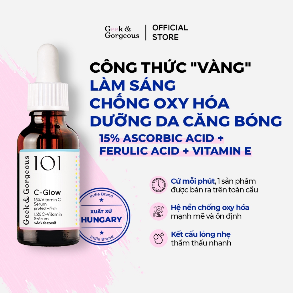 Tinh Chất Làm Sáng, Chống Oxy Hóa, Căng Bóng Da Geek&Gorgeous C-Glow 15% Vitamin C 30ml | BigBuy360 - bigbuy360.vn