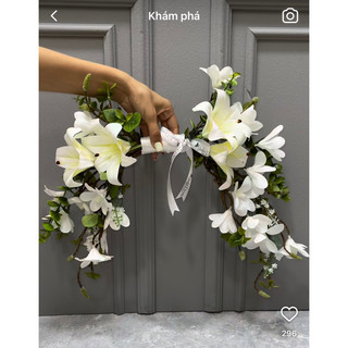 Bó hoa cưới cầm tay cô dâu mộc Lan và hoa ly cao su ML027