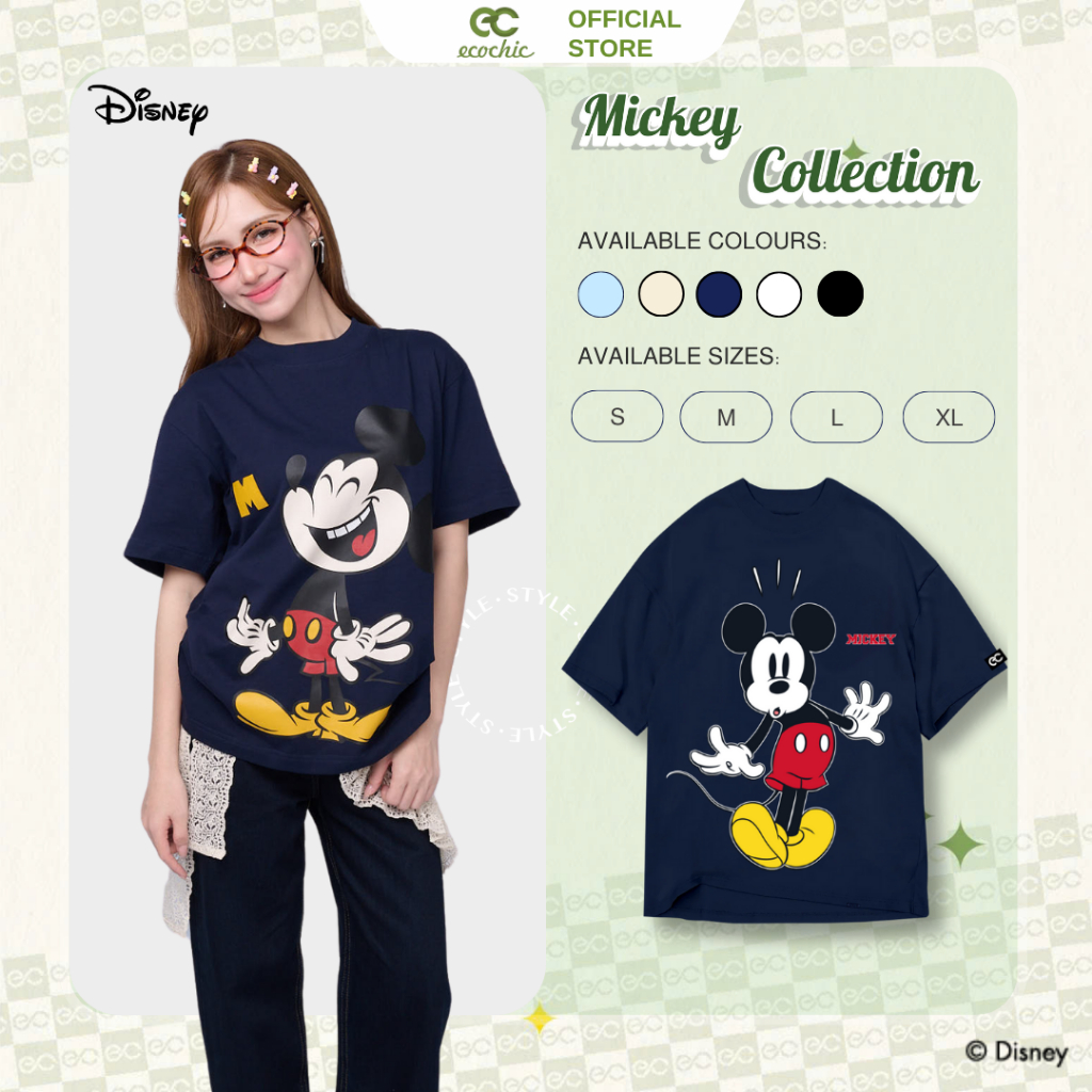 Áo Thun Oversize ECOCHIC MICKEY SPLASH Chính Hãng Bản Quyền Disney MICKEY COLLECTION TS006