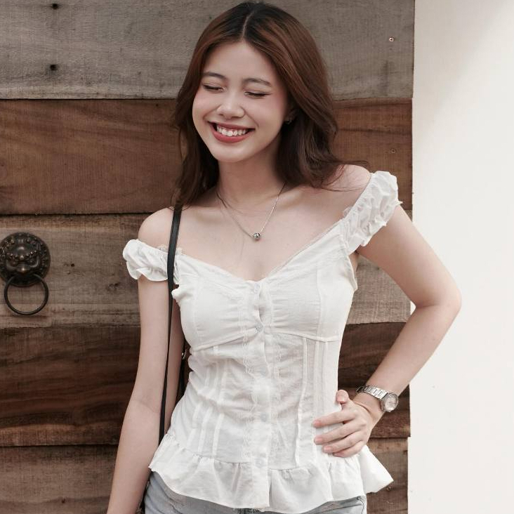 Áo Babydoll Kiểu Xinh Nữ Vạt Xòe Phối Cúc Bọc Vải Mùa Hè SS2025 - KA534