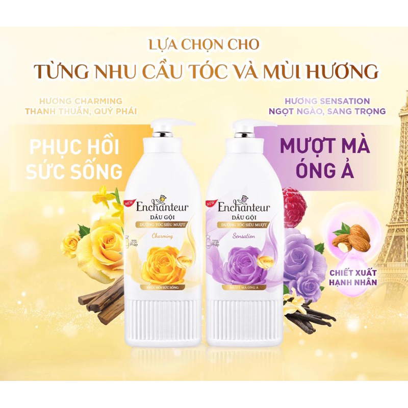 Dầu gội dưỡng tóc siêu mượt Enchanteur Charming/Sensation Keratin 650g