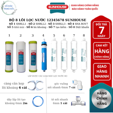 Bộ 8 lõi lọc nước 12345678 SUNHOUSE Hàng chính hãng - lắp được các loại máy lọc nước ro