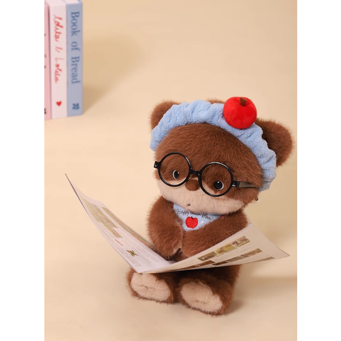 Gấu bông teddy gấu nâu đeo yếm đội mũ táo đỏ dễ thương chất liệu lông thỏ dài mềm mại