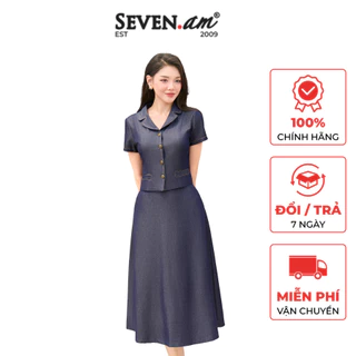 Set áo phối chân váy denim lụa thời trang nữ Seven.AM M113154I - M700075I