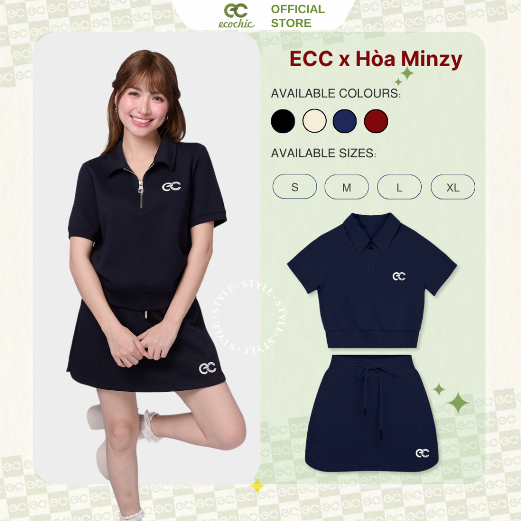 Set Bộ Chân Váy ECOCHIC DREAM FIT SET Áo Crop Cổ Polo Halfzip Phối Chân Váy Chất Liệu Cao Cấp Mềm Mịn Chính Hãng B171