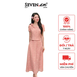Set áo phối chân váy tơ vân hồng phấn thời trang nữ Seven.AM M113151I - M730316I