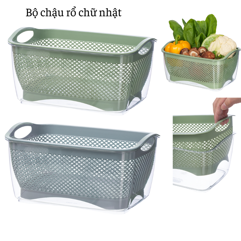 Bộ chậu rổ chữ nhật hokori chính hãng VIỆT NHẬT (mã 2381)