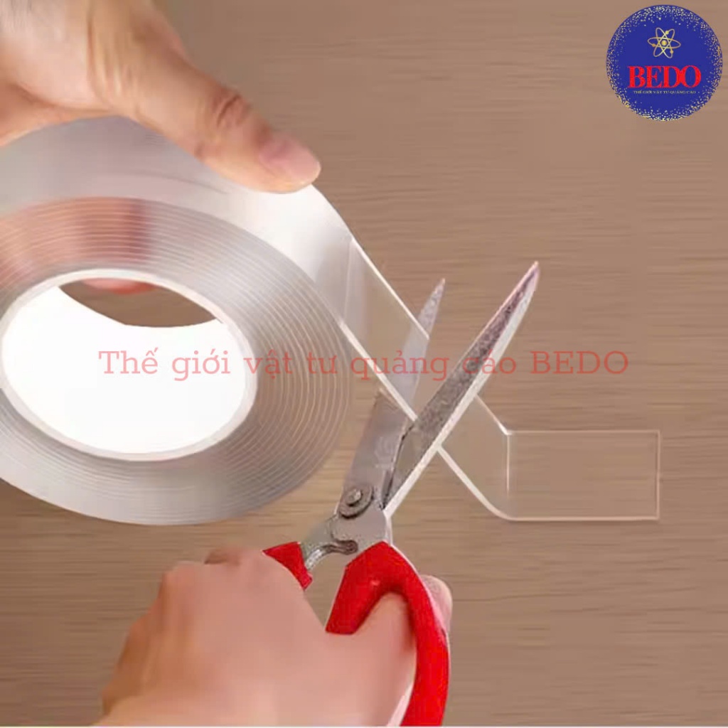 Băng keo 2 mặt trong suốt BEDO siêu dính - Băng dính Nano dán kính, dán đồ gia dụng không để lại vết keo, chịu lực tốt