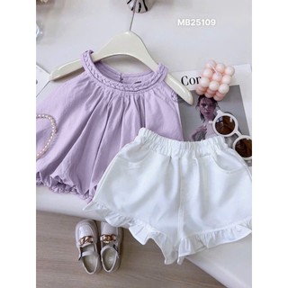 [B&G] Sét bộ đủ màu cổ yếm quần đùi trắng mùa hè cho bé gái từ 12-45kg