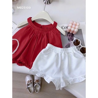 [B&G] Sét bộ đủ màu cổ yếm quần đùi trắng mùa hè cho bé gái từ 12-45kg