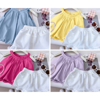 [B&G] Sét bộ đủ màu cổ yếm quần đùi trắng mùa hè cho bé gái từ 12-45kg