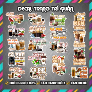 Decal CÀ PHÊ ĐÁ/ SỮA/MANG ĐI... - Decal Dán Trang Trí Quán Ăn, Trà Sữa, Cà Phê.