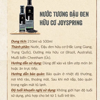 Nước Tương Đậu Đen Hữu Cơ JOYSPRING Đài Loan