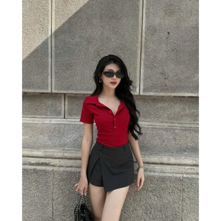 [DEAL Mở Bán] Áo Polo nữ cổ bẻ thun tăm gân lạnh 6 cúc A5 - Women Top Polo Shirts