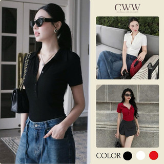 [DEAL Mở Bán] Áo Polo nữ cổ bẻ thun tăm gân lạnh 6 cúc A5 - Women Top Polo Shirts