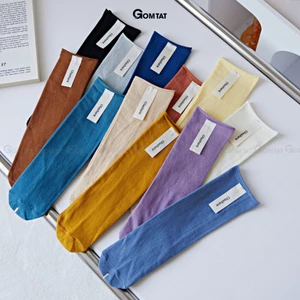 Tất nữ cao cổ trơn màu GOMTAT, chất liệu cotton mềm mại,khử mùi hôi - UYE-7001-1DOI