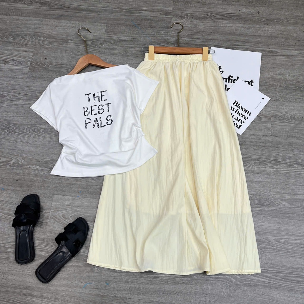CV XOÈ ÁO BEST PALS , Sét áo cotton co giãn+ chân váy xoè 2 lớp. Đủ size SMLXL 40kg- 70kg