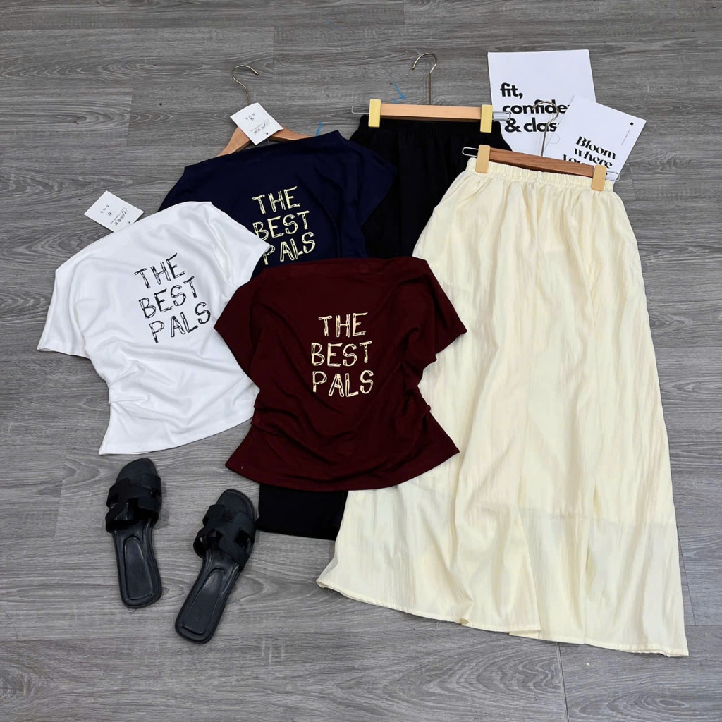 CV XOÈ ÁO BEST PALS , Sét áo cotton co giãn+ chân váy xoè 2 lớp. Đủ size SMLXL 40kg- 70kg