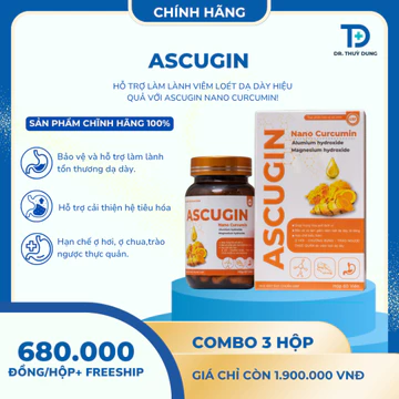 Viên Uống Dạ Dày ASCUGIN NANO CURCUMIN 60 Vên - Hỗ Trợ Cải Thiện Các Triệu Chứng Trào Ngược, Viêm Loét Dạ Dày Thực Quản