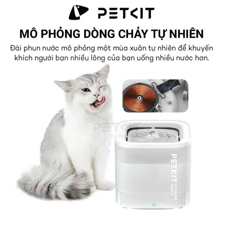 MÁY LỌC NƯƠC CÔNG NGHỆ BƠM KHÔNG DÂY 3.0 PETKIT SOLO SE CÓ THỂ THÁO RỜI DÀNH CHO THÚ CƯNG
