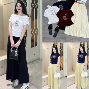 CV XOÈ ÁO BEST PALS , Sét áo cotton co giãn+ chân váy xoè 2 lớp. Đủ size SMLXL 40kg- 70kg