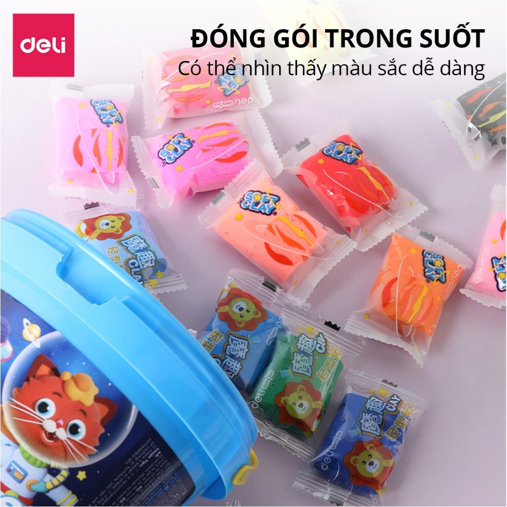 Đất Nặn Deli Mềm Mịn Cho Bé – 12/24/36 Màu Hộp Nhựa Có Quai Xách hoặc Túi Zip – Chất An Toàn, Không Gây Kích Ứng