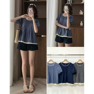 Áo Babydoll Cổ Ren Xếp Ly Tay Bo 247store Phối Viền Ly Ngực Xinh Xắn, Nữ Tính Dễ Thương bbdcoren3024