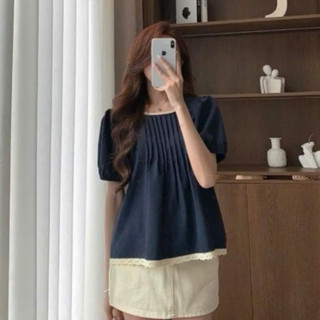 Áo Babydoll Cổ Ren Xếp Ly Tay Bo 247store Phối Viền Ly Ngực Xinh Xắn, Nữ Tính Dễ Thương bbdcoren3024