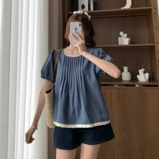 Áo Babydoll Cổ Ren Xếp Ly Tay Bo 247store Phối Viền Ly Ngực Xinh Xắn, Nữ Tính Dễ Thương bbdcoren3024