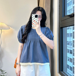 Áo Babydoll Cổ Ren Xếp Ly Tay Bo 247store Phối Viền Ly Ngực Xinh Xắn, Nữ Tính Dễ Thương bbdcoren3024