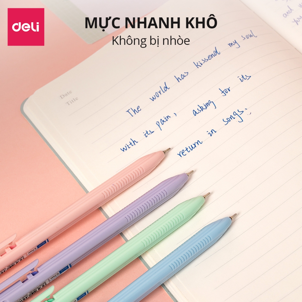 Hộp 50 bút bi bấm văn phòng nhiều màu pastel mực xanh/đen/đỏ ngòi 0.7mm giá rẻ viết trơn tru