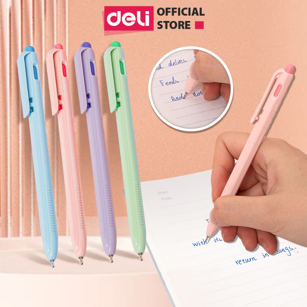 Hộp 50 bút bi bấm văn phòng nhiều màu pastel mực xanh/đen/đỏ ngòi 0.7mm giá rẻ viết trơn tru