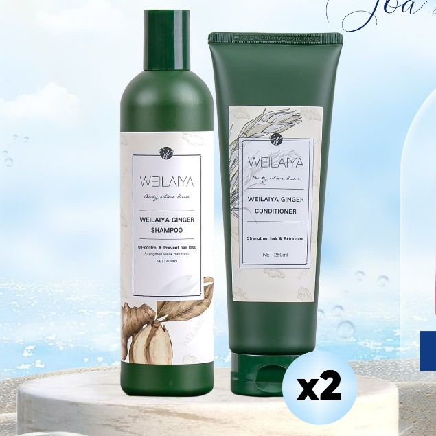 Combo 2 Cặp dầu gội đầu và dầu xả tóc thảo dược Weilaiya gừng trắng giúp ngăn rụng và kích thích mọc tóc