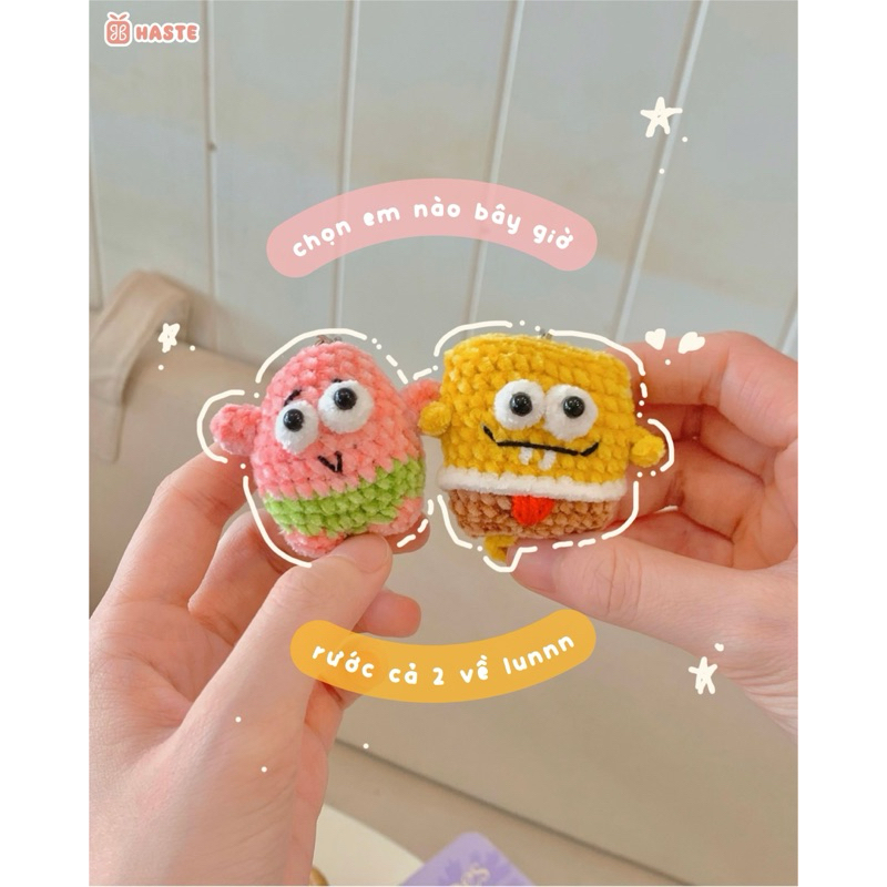 Móc Khoá Len Nhung SpongeBob Patrick Star Sao Biển Bọt Biển Màu Hồng