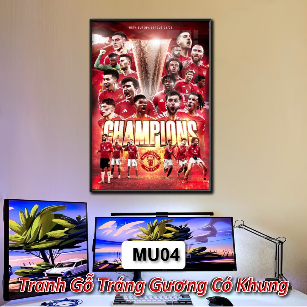 Tranh Đội Bóng Manchester United - Tranh Tráng Gương Khung Composite Decor Treo Tường Trang Trí