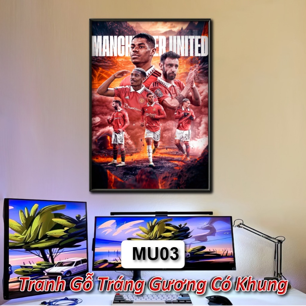 Tranh Đội Bóng Manchester United - Tranh Tráng Gương Khung Composite Decor Treo Tường Trang Trí