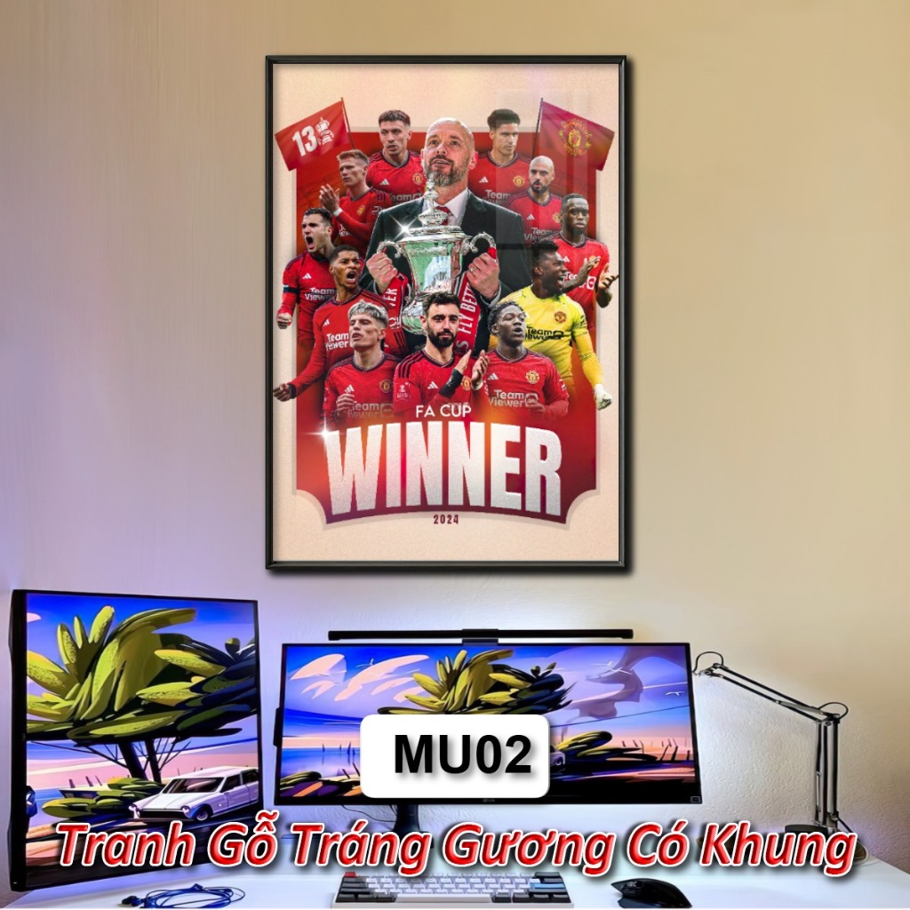 Tranh Đội Bóng Manchester United - Tranh Tráng Gương Khung Composite Decor Treo Tường Trang Trí