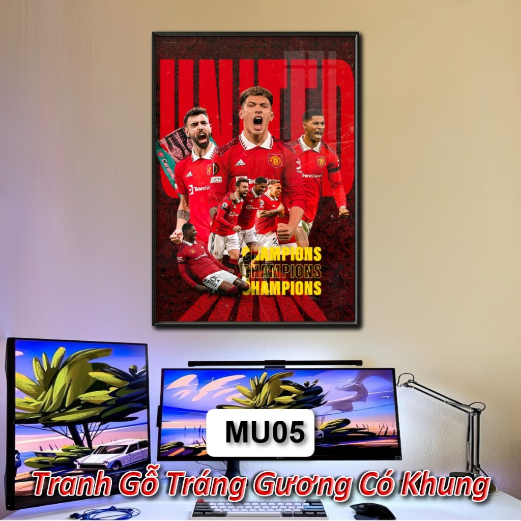 Tranh Đội Bóng Manchester United - Tranh Tráng Gương Khung Composite Decor Treo Tường Trang Trí