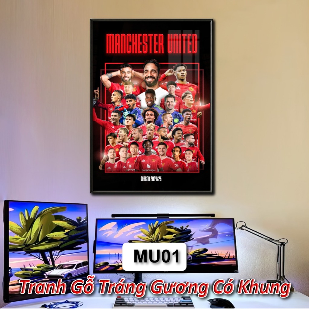 Tranh Đội Bóng Manchester United - Tranh Tráng Gương Khung Composite Decor Treo Tường Trang Trí
