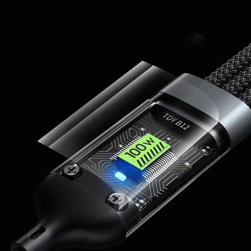 Dây Cáp Sạc Nhanh 3 Đầu 100W Hỗ Trợ Sạc Nhanh 3 Trong 1 dây bọc dù Chống Đứt, Chống Rối