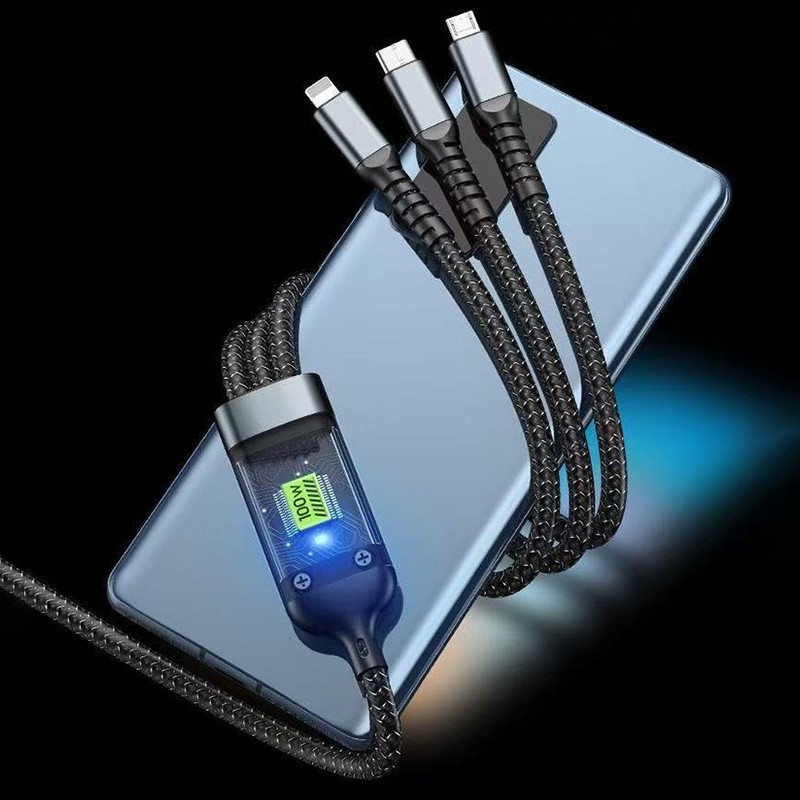 Dây Cáp Sạc Nhanh 3 Đầu 100W Hỗ Trợ Sạc Nhanh 3 Trong 1 dây bọc dù Chống Đứt, Chống Rối