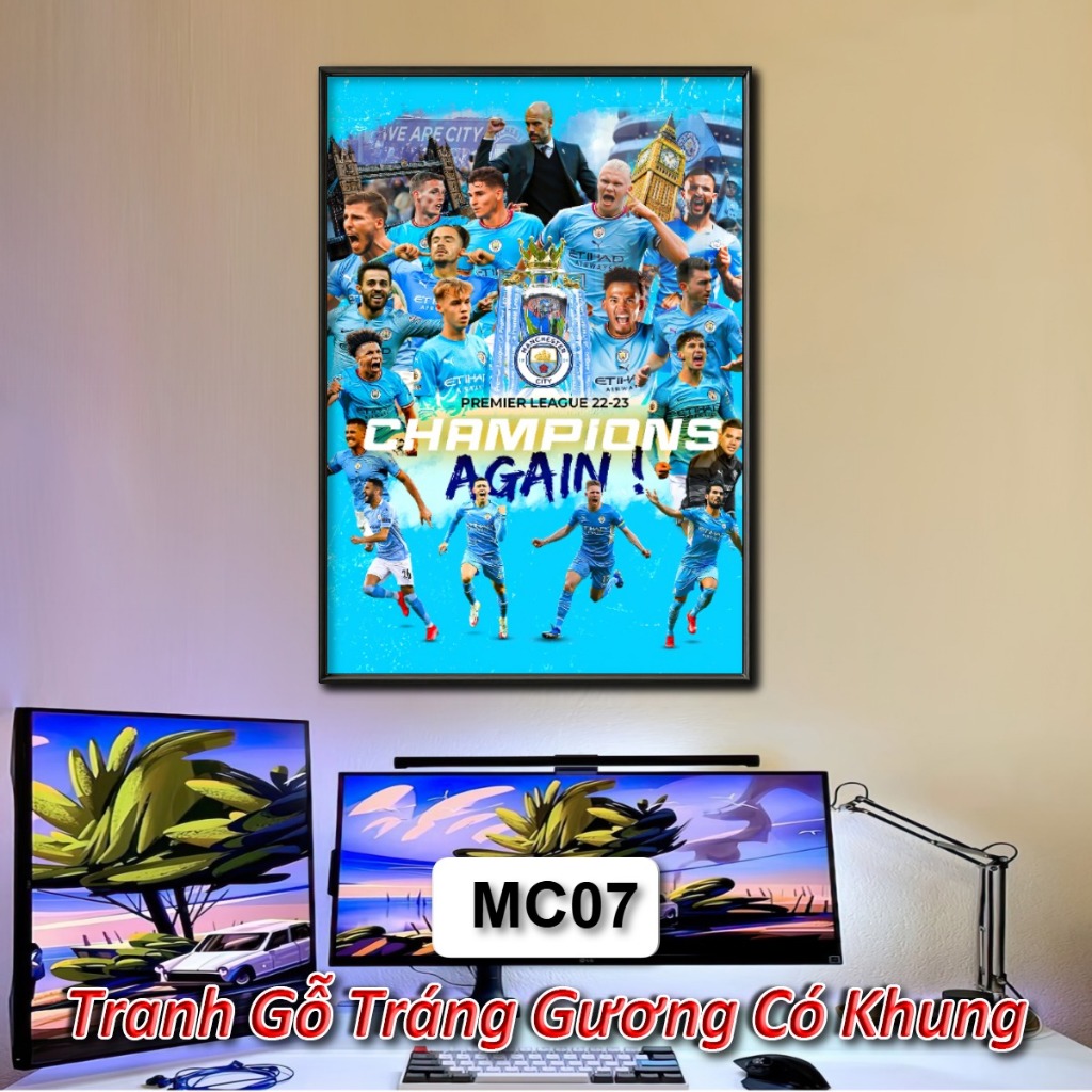 Tranh Đội Tuyển Manchester City - Tranh Tráng Gương Khung Composite Decor Treo Tường Trang Trí
